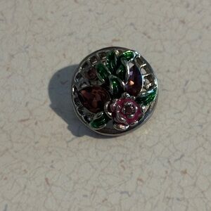 Floral Silver and Green Leaf snap charm